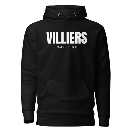 Villiers Maison Suisse premium black hoodie for women front view